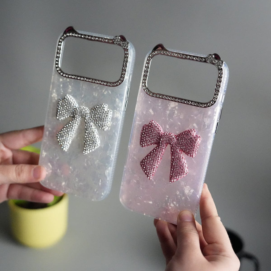FRATO iPhone 17 Series iPhone 17 Pro Max Marble Design Case | Luxury Rhinestone Camera Frame & 3D Diamond Bow Cover