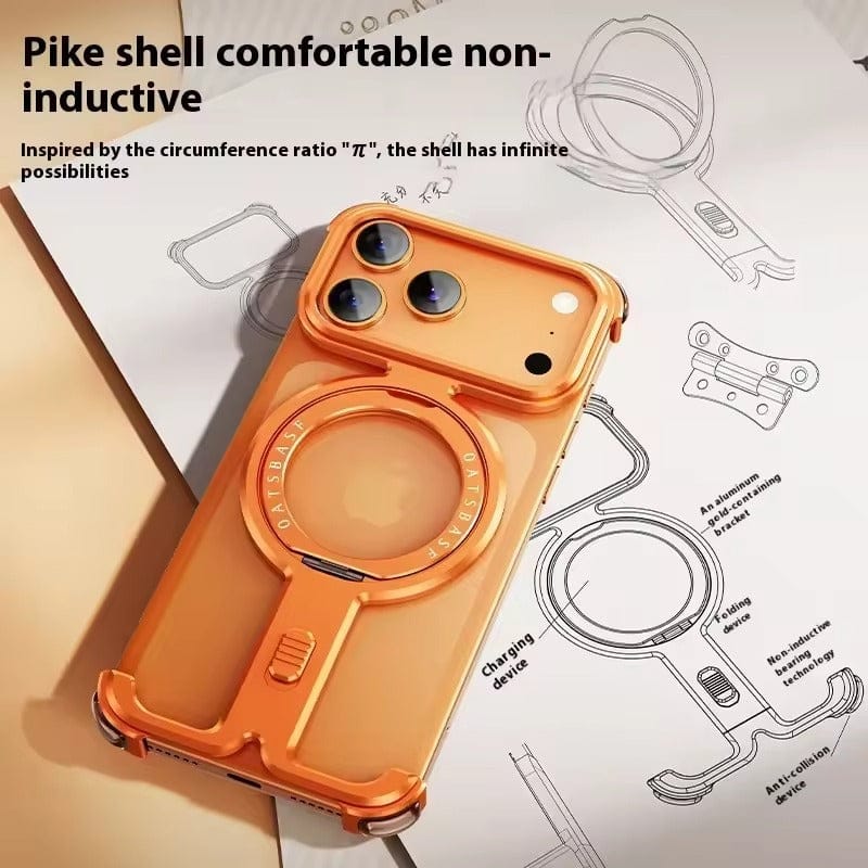 FRATO iPhone 17 Series iPhone 17 Pro Max Metal Frameless Bumper Case | Blue Aluminum Protective Cover with 360° Rotating Stand