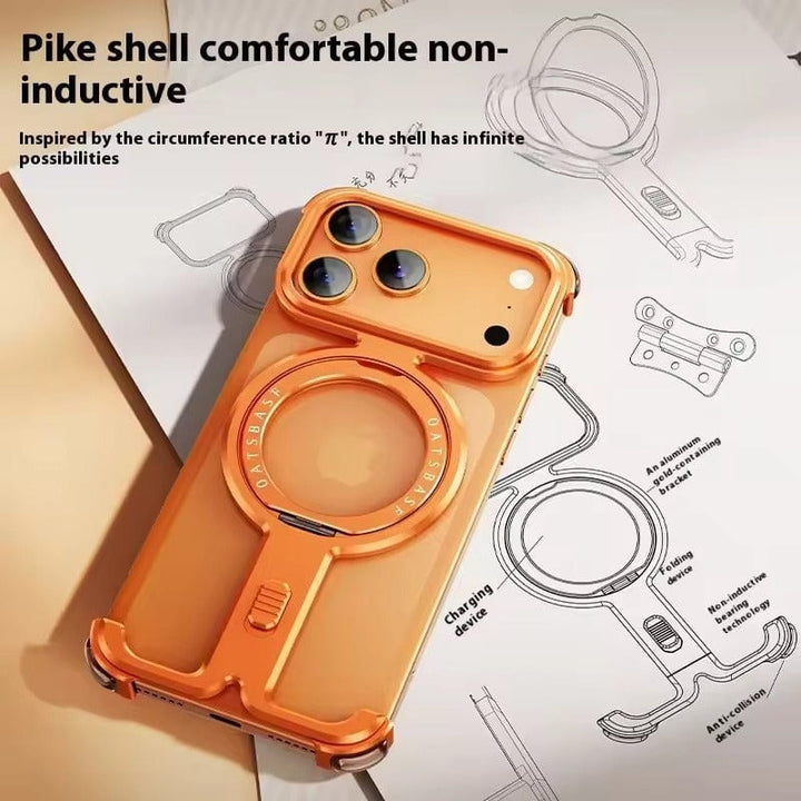 FRATO iPhone 17 Series iPhone 17 Pro Max Metal Frameless Bumper Case | Blue Aluminum Protective Cover with 360° Rotating Stand