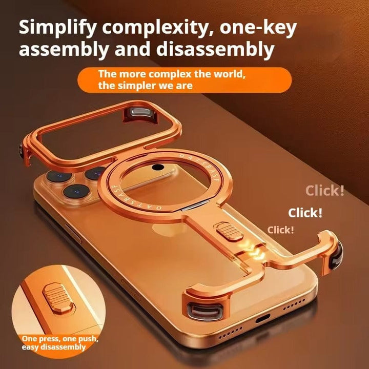 FRATO iPhone 17 Series iPhone 17 Pro Max Metal Frameless Bumper Case | Blue Aluminum Protective Cover with 360° Rotating Stand