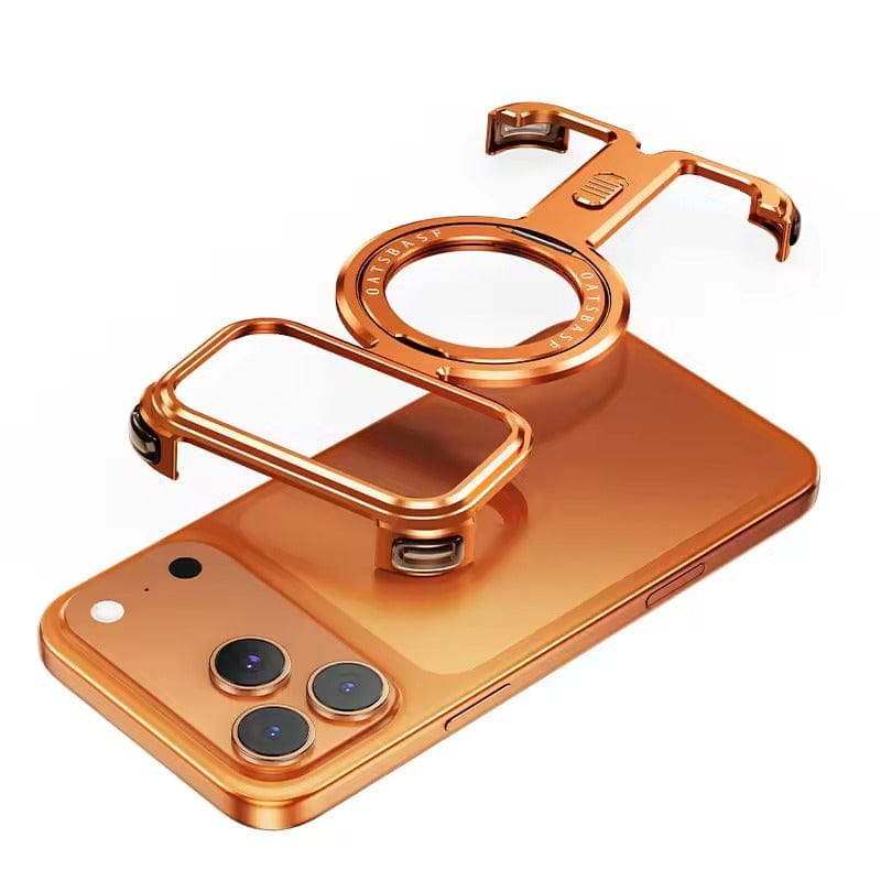 FRATO iPhone 17 Series iPhone 17 Pro Max Metal Frameless Bumper Case | Blue Aluminum Protective Cover with 360° Rotating Stand