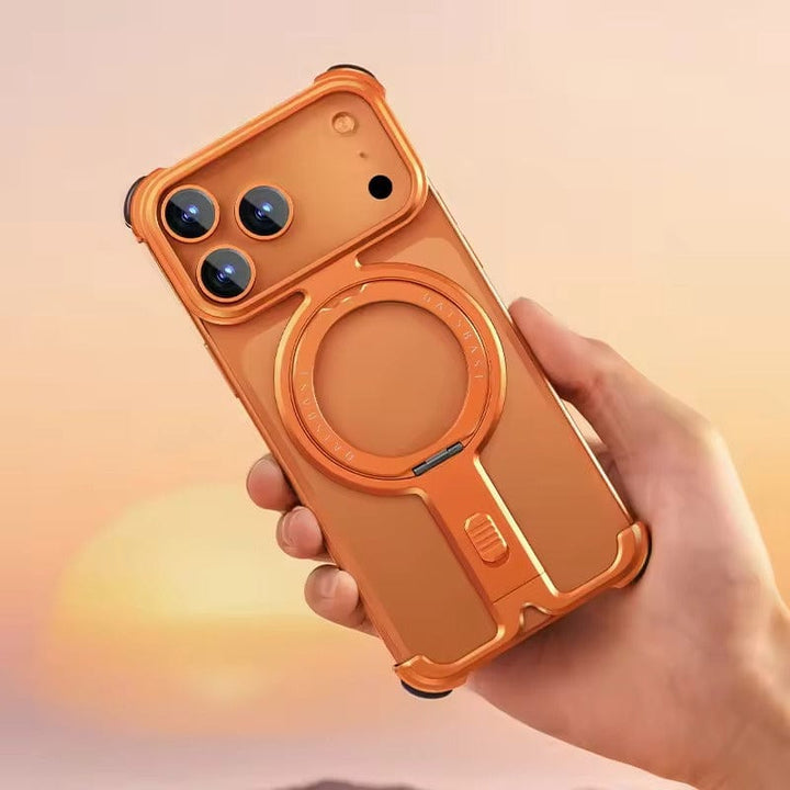 FRATO iPhone 17 Series iPhone 17 Pro Max Metal Frameless Bumper Case | Blue Aluminum Protective Cover with 360° Rotating Stand