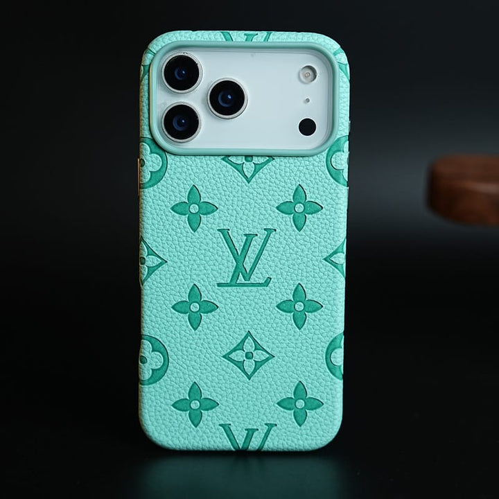 FRATO iPhone 17 Series iPhone 17 Pro Max / Mint Green Premium Monogram Pattern Leather-Texture Case for iPhone 17 Series | Protective Back Cover