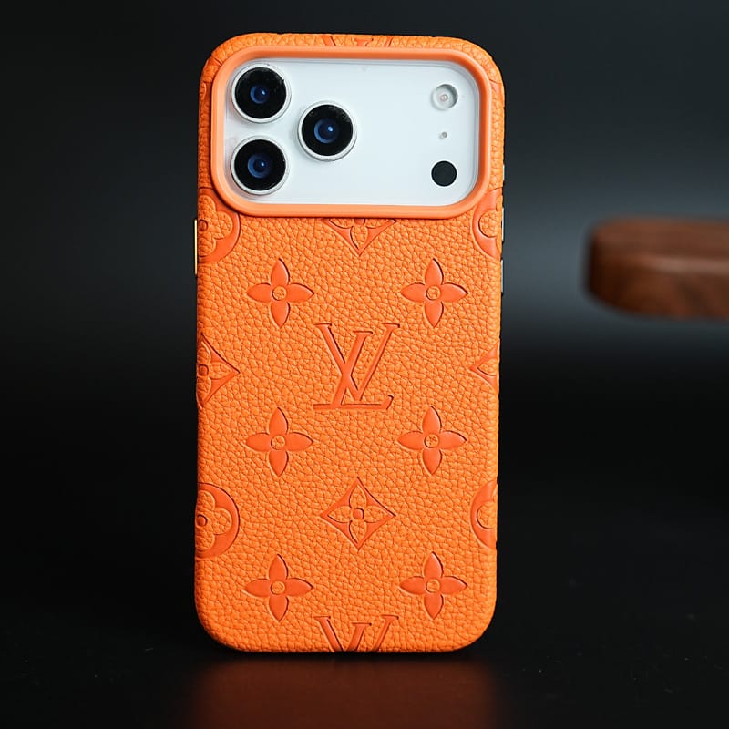 FRATO iPhone 17 Series iPhone 17 Pro Max / Orange Premium Monogram Pattern Leather-Texture Case for iPhone 17 Series | Protective Back Cover