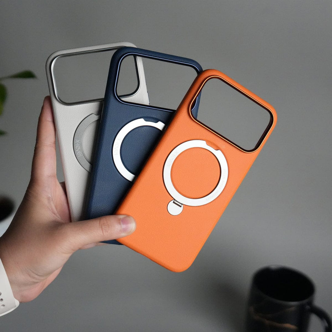 FRATO iPhone 17 Series iPhone 17 Pro Max Premium Leather Kickstand Case | Metal Ring Stand | Shockproof Back Cover