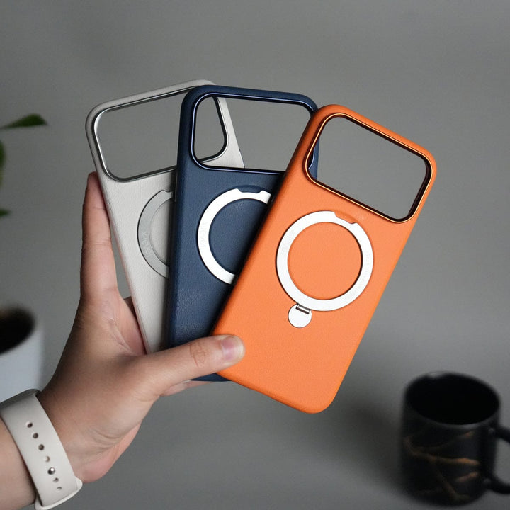 FRATO iPhone 17 Series iPhone 17 Pro Max Premium Leather Kickstand Case | Metal Ring Stand | Shockproof Back Cover