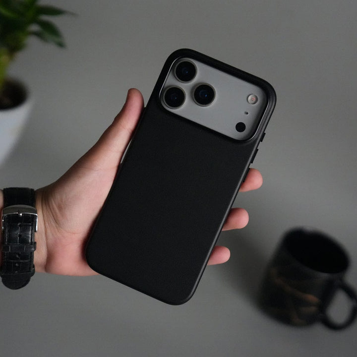FRATO iPhone 17 Series iPhone 17 Pro Max Premium PU Leather MagSafe Case | Metal Camera Frame Luxury Back Cover | Black