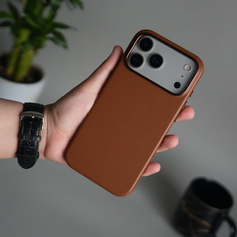 FRATO iPhone 17 Series iPhone 17 Pro Max Premium PU Leather MagSafe Case | Metal Camera Frame Luxury Back Cover | Brown