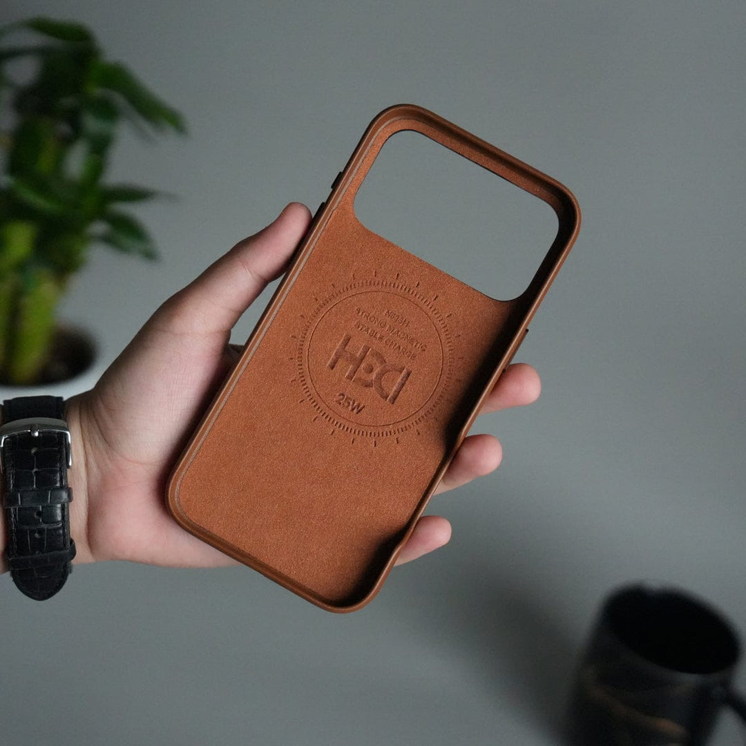 FRATO iPhone 17 Series iPhone 17 Pro Max Premium PU Leather MagSafe Case | Metal Camera Frame Luxury Back Cover | Brown