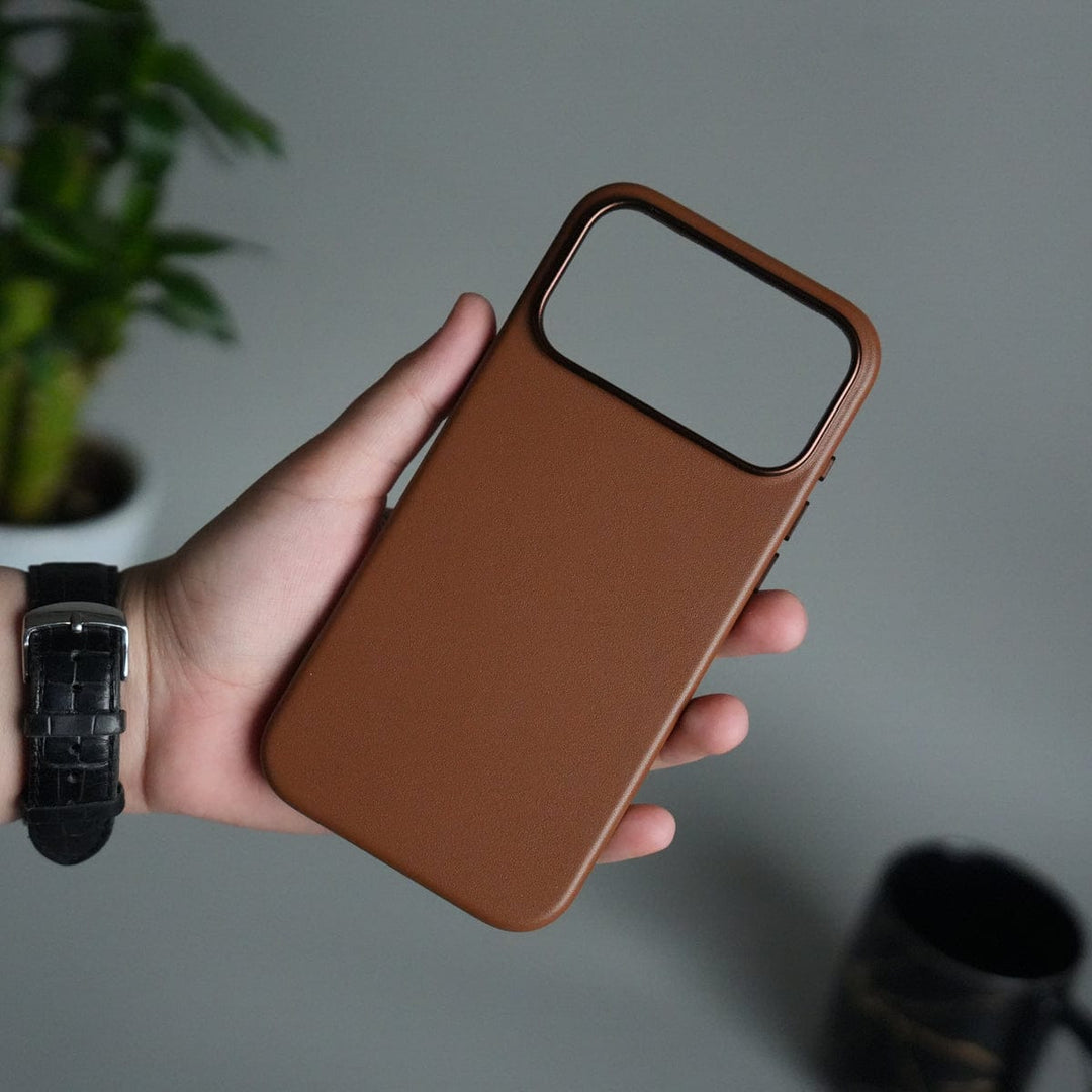 FRATO iPhone 17 Series iPhone 17 Pro Max Premium PU Leather MagSafe Case | Metal Camera Frame Luxury Back Cover | Brown