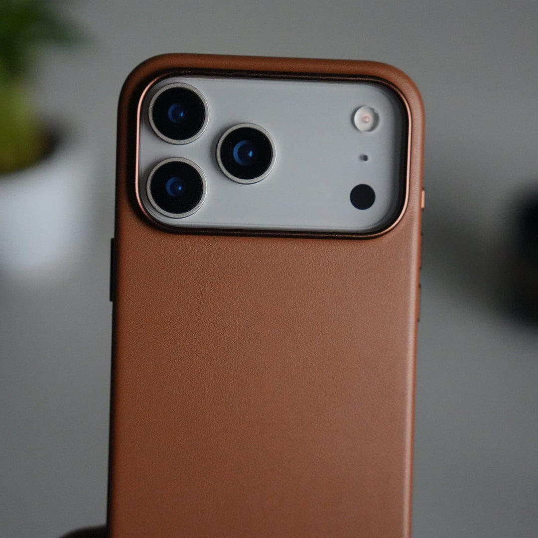 FRATO iPhone 17 Series iPhone 17 Pro Max Premium PU Leather MagSafe Case | Metal Camera Frame Luxury Back Cover | Brown