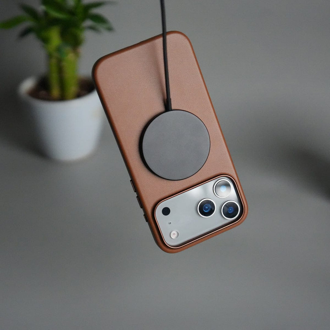 FRATO iPhone 17 Series iPhone 17 Pro Max Premium PU Leather MagSafe Case | Metal Camera Frame Luxury Back Cover | Brown