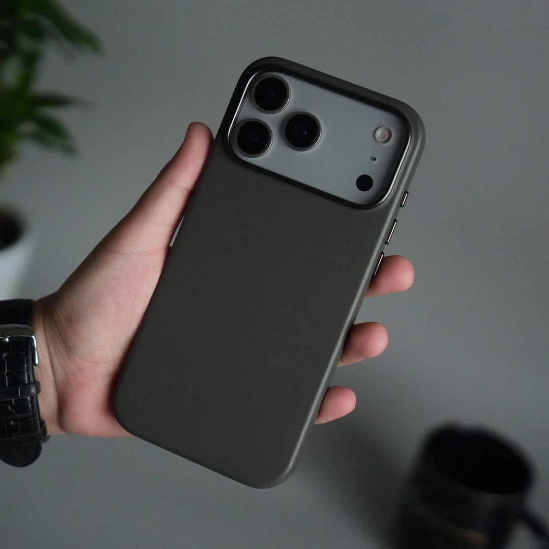 FRATO iPhone 17 Series iPhone 17 Pro Max Premium PU Leather MagSafe Case | Metal Camera Frame Luxury Back Cover | Dark Gray