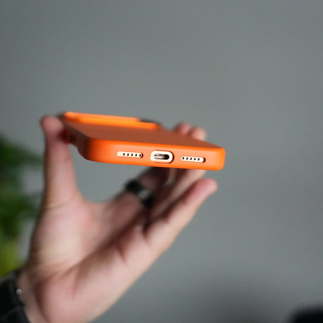 FRATO iPhone 17 Series iPhone 17 Pro Max Premium PU Leather MagSafe Case | Metal Camera Frame Luxury Back Cover | Orange