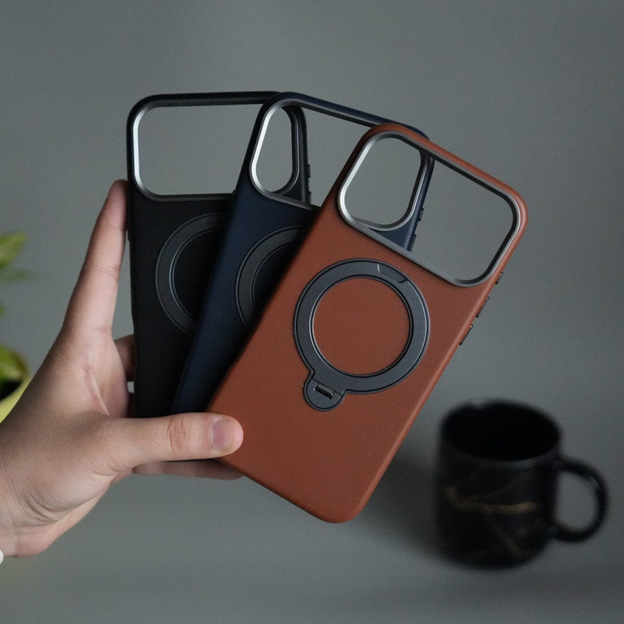 FRATO iPhone 17 Series iPhone 17 Pro Max PU Leather Case with Metal Camera Frame & 360° Rotating Metal Stand