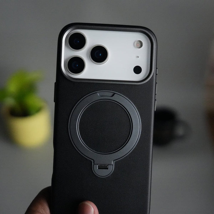 FRATO iPhone 17 Series iPhone 17 Pro Max PU Leather Case with Metal Camera Frame &amp; 360° Rotating Metal Stand