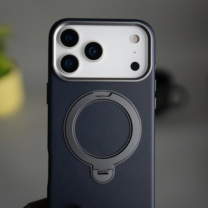 FRATO iPhone 17 Series iPhone 17 Pro Max PU Leather Case with Metal Camera Frame &amp; 360° Rotating Metal Stand