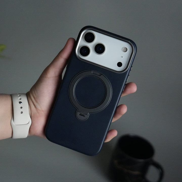 FRATO iPhone 17 Series iPhone 17 Pro Max PU Leather Case with Metal Camera Frame &amp; 360° Rotating Metal Stand