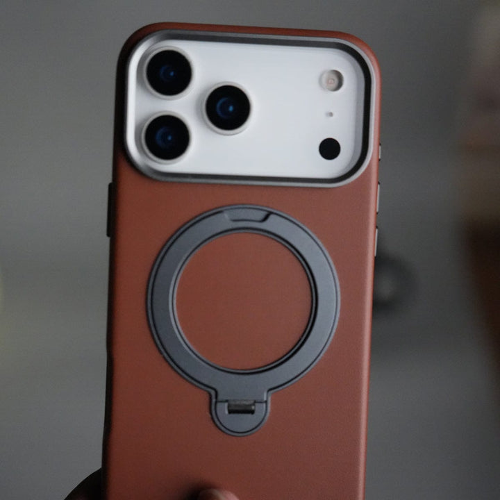 FRATO iPhone 17 Series iPhone 17 Pro Max PU Leather Case with Metal Camera Frame &amp; 360° Rotating Metal Stand