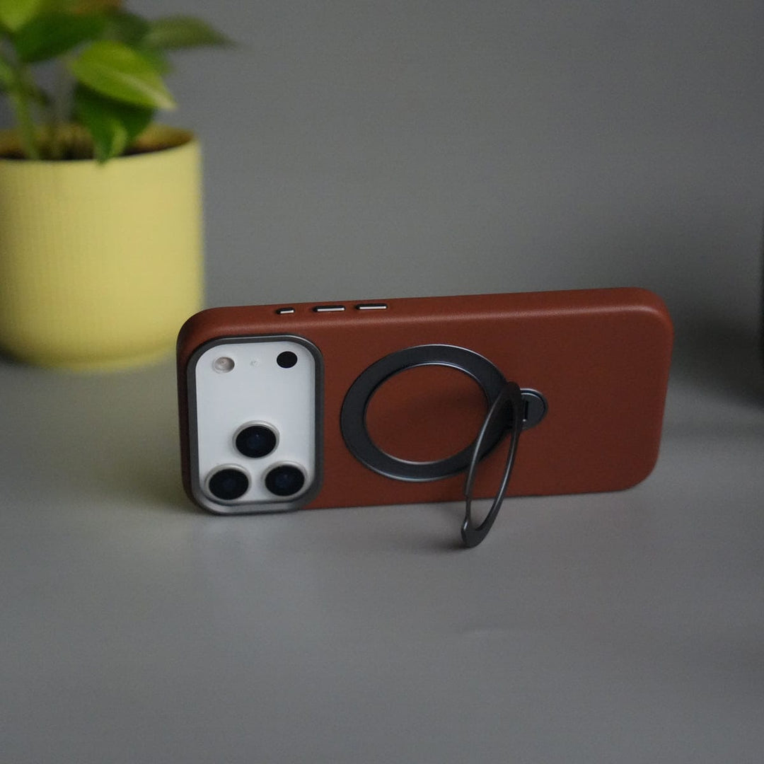 FRATO iPhone 17 Series iPhone 17 Pro Max PU Leather Case with Metal Camera Frame &amp; 360° Rotating Metal Stand