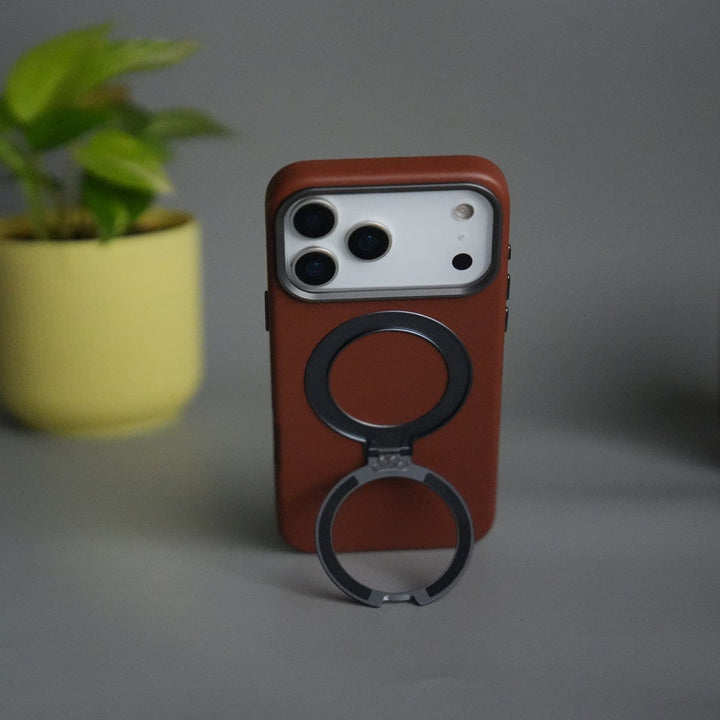 FRATO iPhone 17 Series iPhone 17 Pro Max PU Leather Case with Metal Camera Frame &amp; 360° Rotating Metal Stand