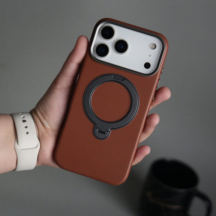 FRATO iPhone 17 Series iPhone 17 Pro Max PU Leather Case with Metal Camera Frame &amp; 360° Rotating Metal Stand