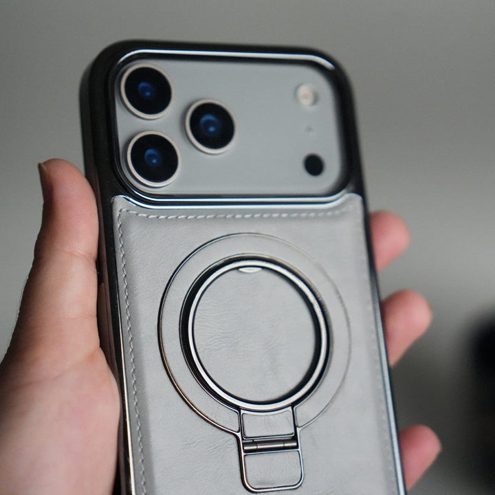 FRATO iPhone 17 Series iPhone 17 Pro Max PU Leather Chrome Side Case With Ring Metal Stand