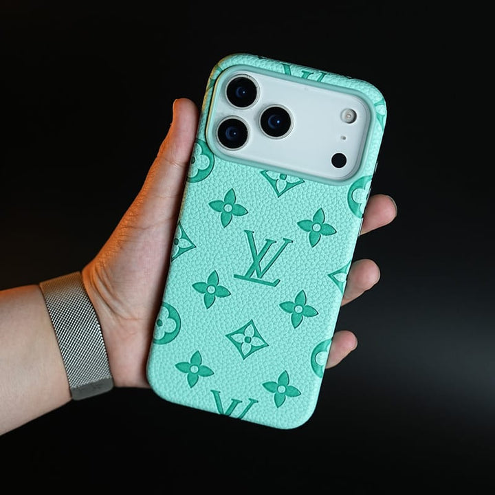 FRATO iPhone 17 Series iPhone 17 Pro / Mint Green Premium Monogram Pattern Leather-Texture Case for iPhone 17 Series | Protective Back Cover