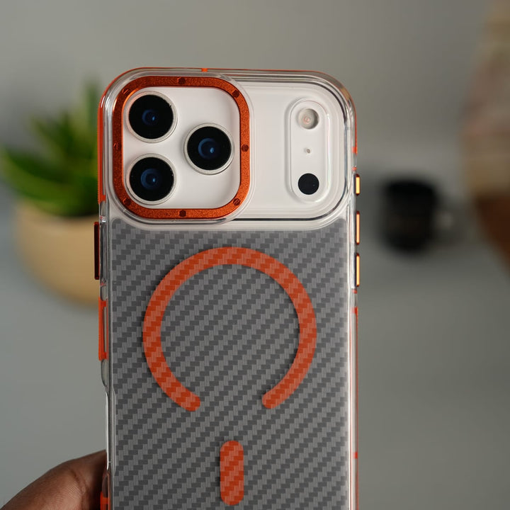 FRATO iPhone 17 Series iPhone 17 Pro / Orange iPhone 17 Series Carbon Texture Transparent Metal Camera Ring MagSafe Cover