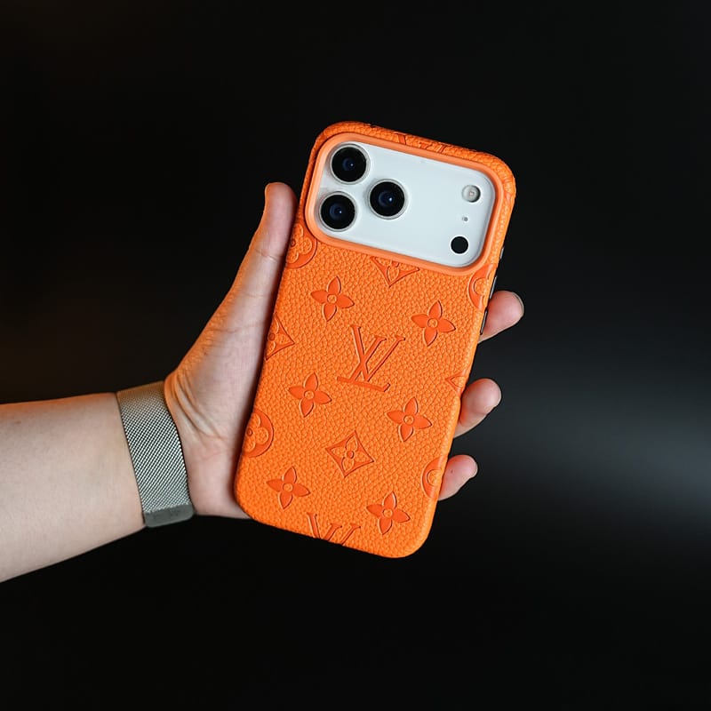 FRATO iPhone 17 Series iPhone 17 Pro / Orange Premium Monogram Pattern Leather-Texture Case for iPhone 17 Series | Protective Back Cover