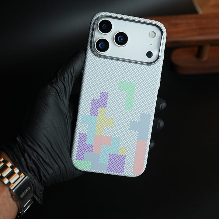 FRATO iPhone 17 Series iPhone 17 Pro / White Aramid Design Hard Pc Case for iPhone 17 Series | Magnetic Ring Cover | Brick Design