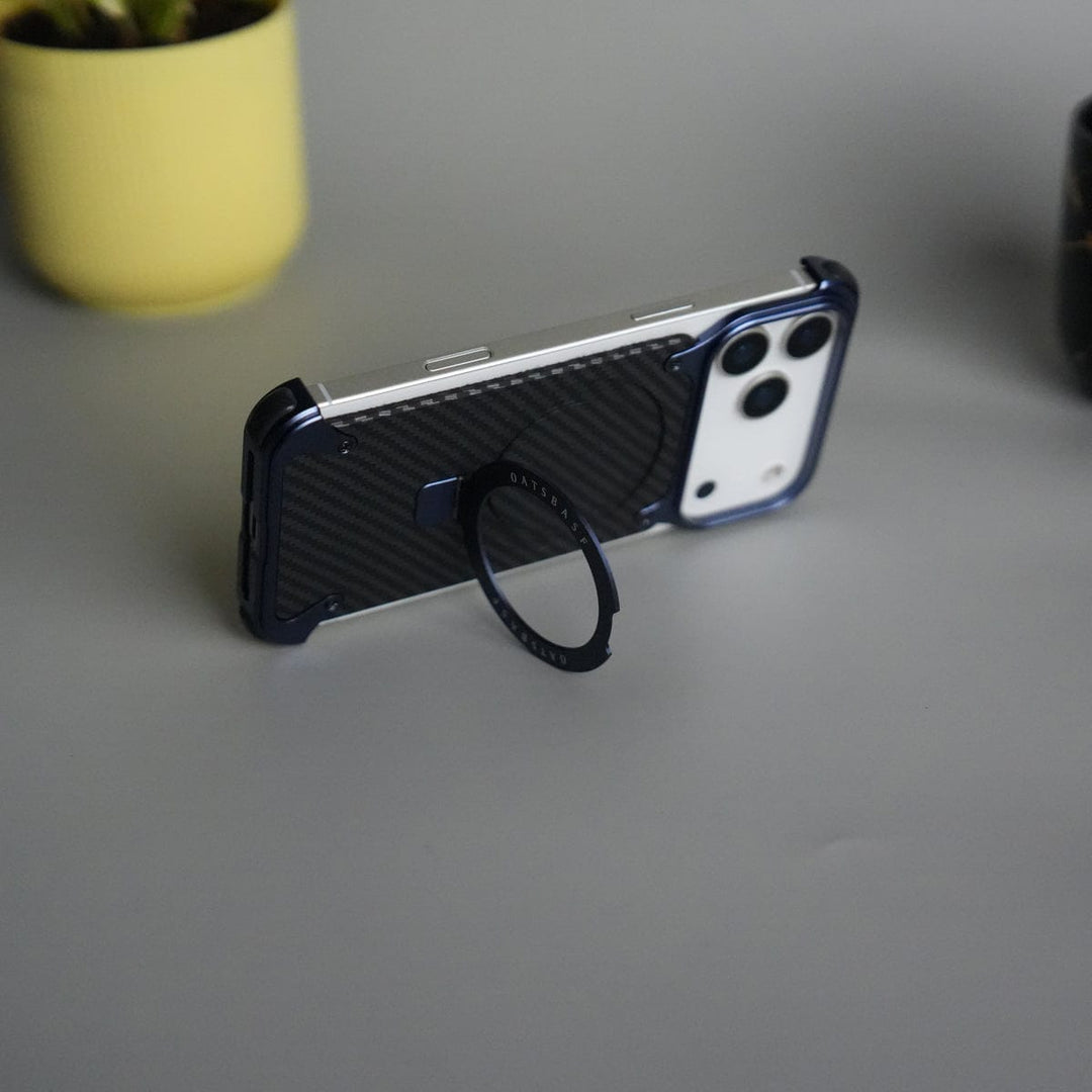 FRATO iPhone 17 Series iPhone 17 Series Carbon Fiber Design Frameless Metal Kickstand Case | Blue frame