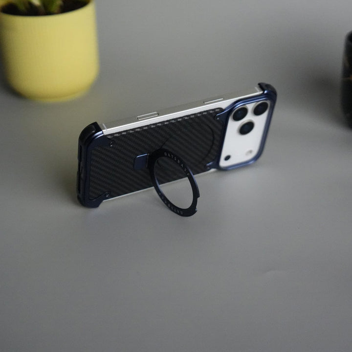 FRATO iPhone 17 Series iPhone 17 Series Carbon Fiber Design Frameless Metal Kickstand Case | Blue frame