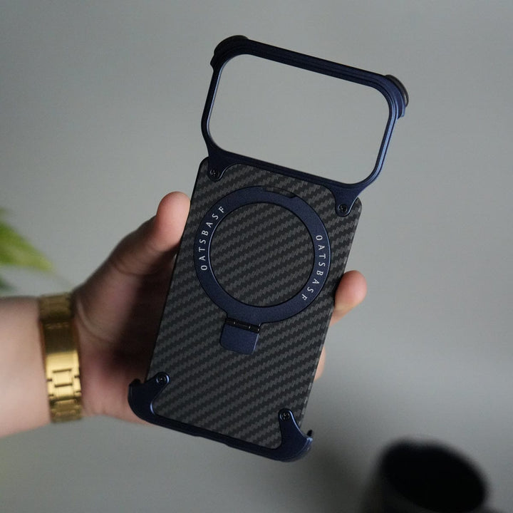 FRATO iPhone 17 Series iPhone 17 Series Carbon Fiber Design Frameless Metal Kickstand Case | Blue frame