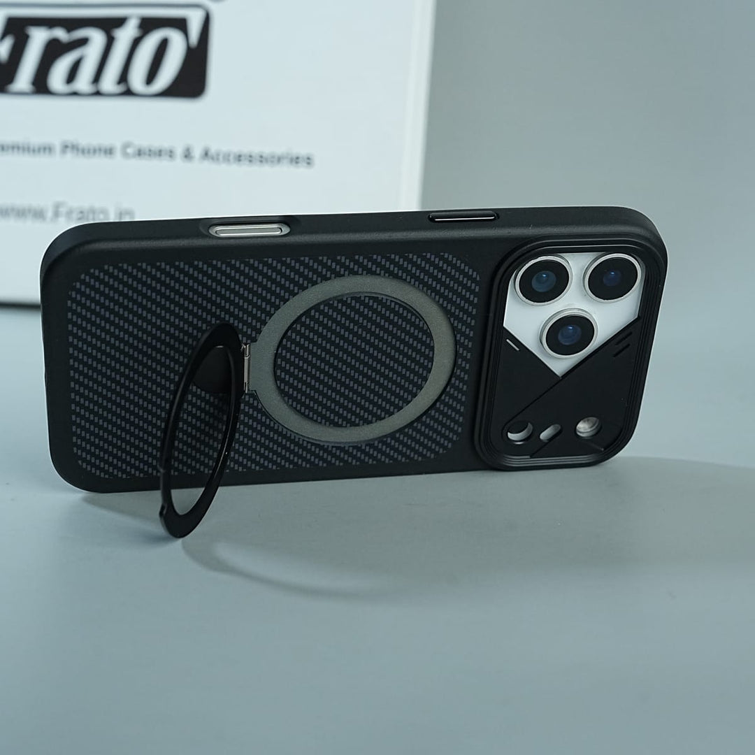FRATO iPhone 17 Series iPhone 17 Series Carbon Fiber Texture Ring Stand Protective Case Cover
