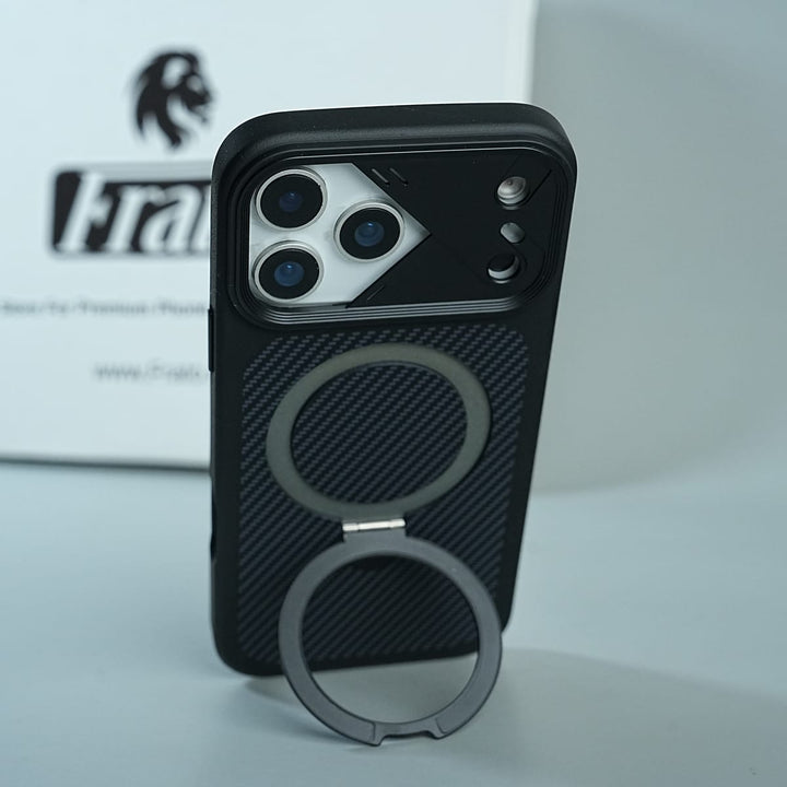 FRATO iPhone 17 Series iPhone 17 Series Carbon Fiber Texture Ring Stand Protective Case Cover