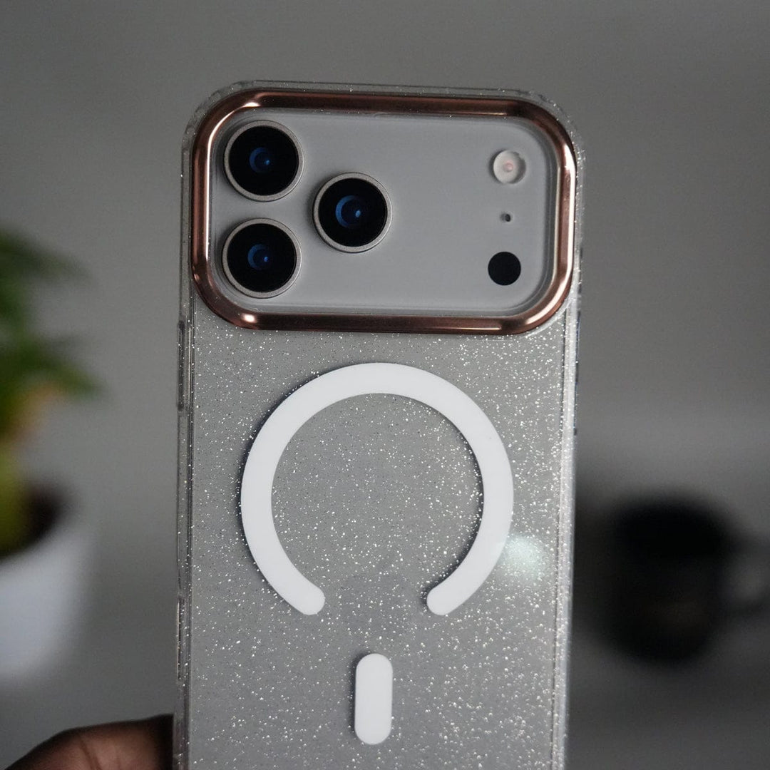 FRATO iPhone 17 Series iPhone 17 Series Glitter MagSafe Case | Transparent Cover with Sparkle Finish &amp; Metallic Camera Bumper