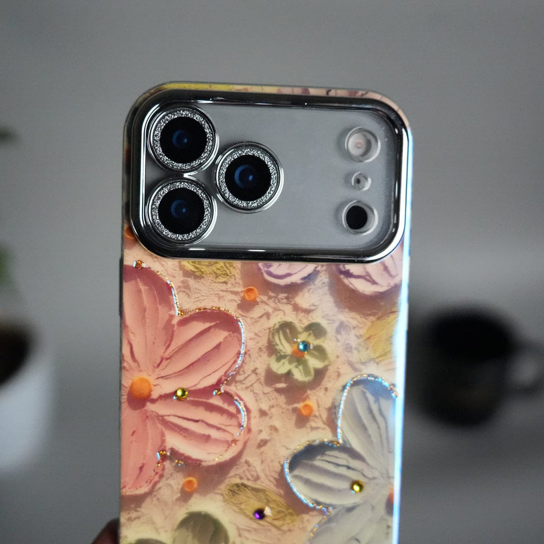 FRATO iPhone 17 Series iPhone 17 series Luxury 3D Oil Painting Floral Design Glitter Lens Protection Cover | Pink