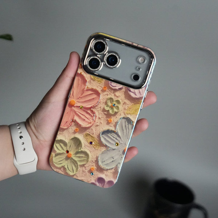 FRATO iPhone 17 Series iPhone 17 series Luxury 3D Oil Painting Floral Design Glitter Lens Protection Cover | Pink