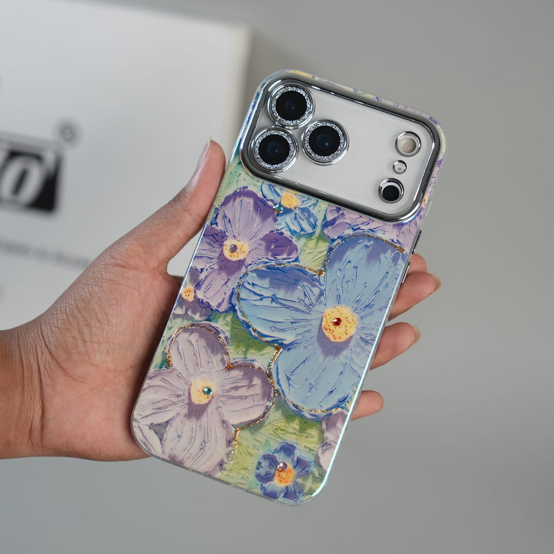 FRATO iPhone 17 Series iPhone 17 Series Luxury 3D Oil Painting Floral Design Glitter Lens Protection Stand Cover