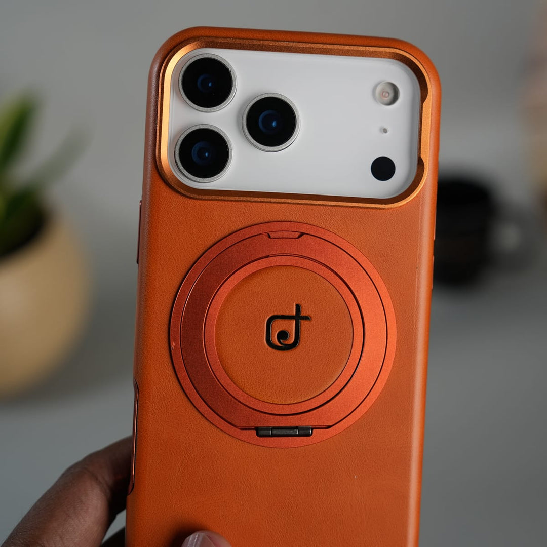 FRATO iPhone 17 Series iPhone 17 Series Luxury Leather Magnetic Ring Case | Metal Camera Frame and Kickstand Cover | Orange