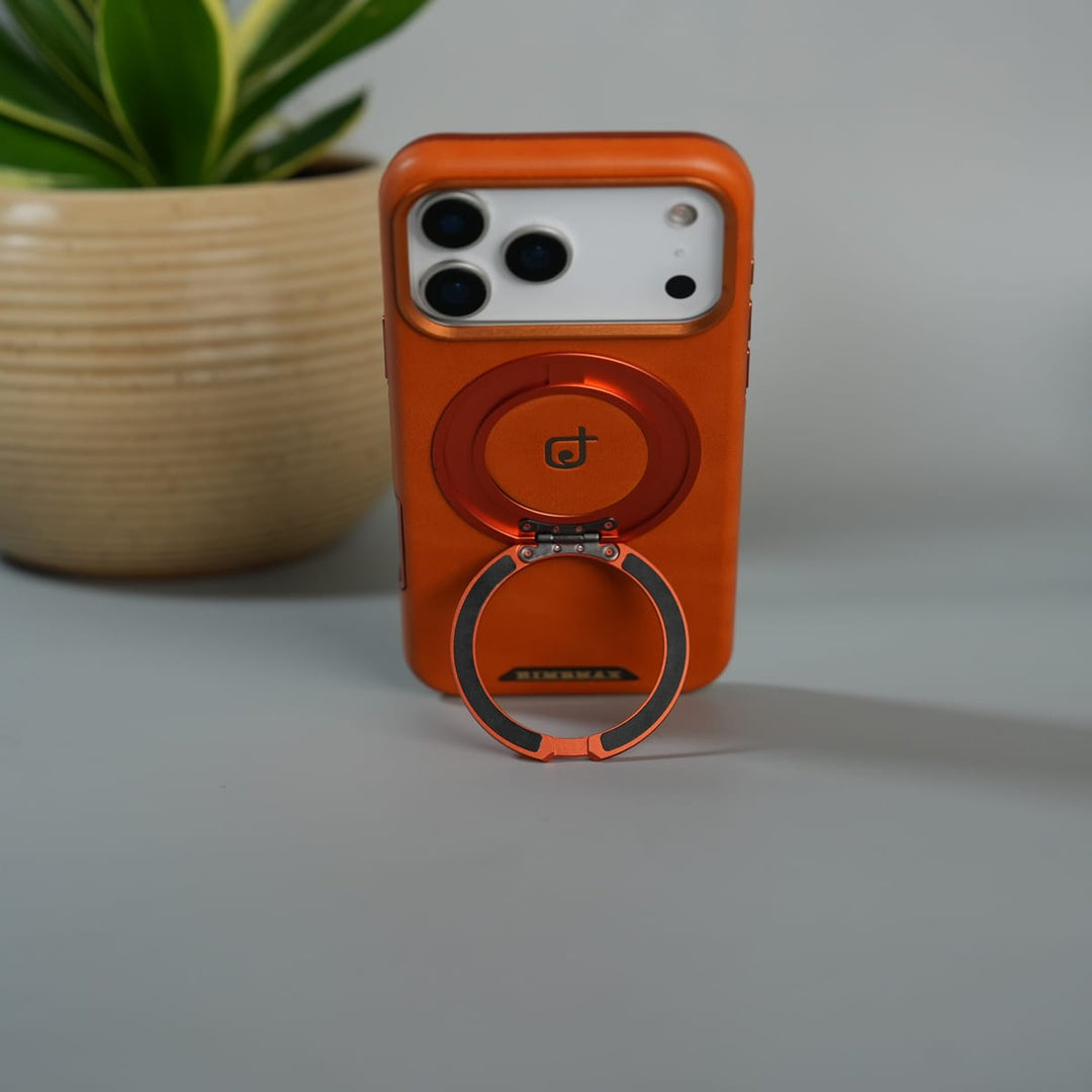 FRATO iPhone 17 Series iPhone 17 Series Luxury Leather Magnetic Ring Case | Metal Camera Frame and Kickstand Cover | Orange