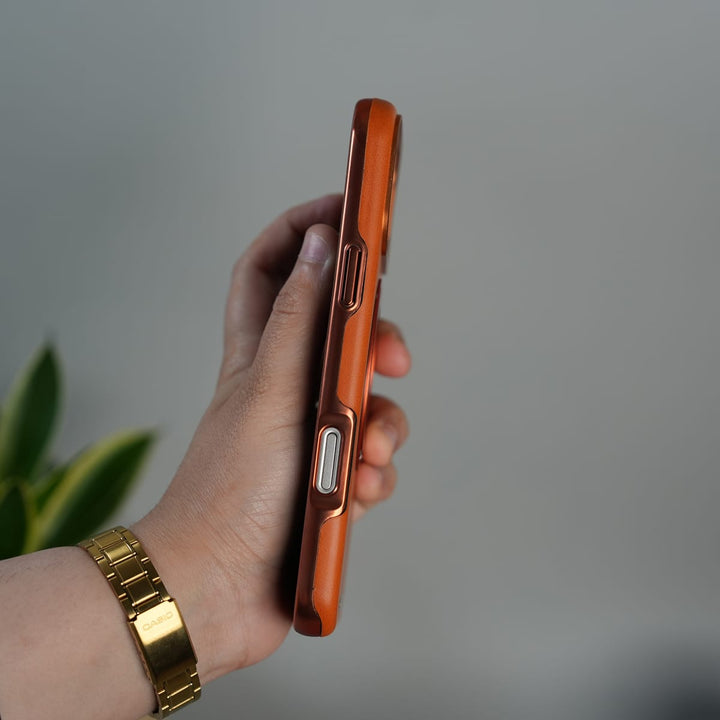 FRATO iPhone 17 Series iPhone 17 Series Luxury Leather Magnetic Ring Case | Metal Camera Frame and Kickstand Cover | Orange