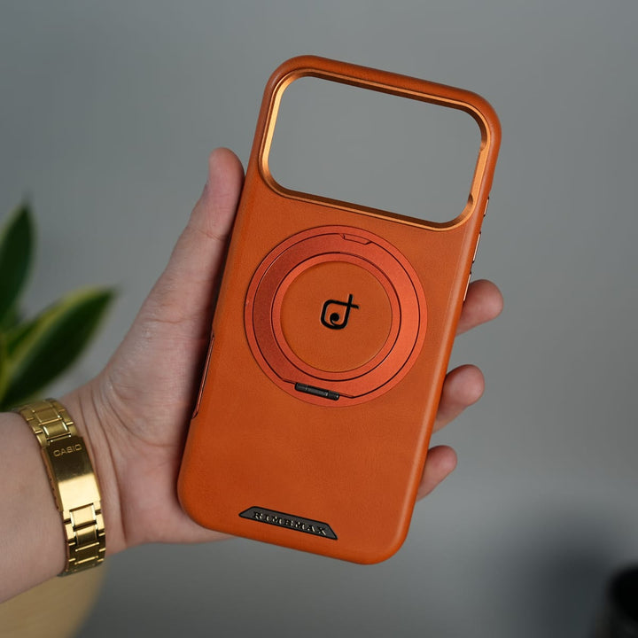 FRATO iPhone 17 Series iPhone 17 Series Luxury Leather Magnetic Ring Case | Metal Camera Frame and Kickstand Cover | Orange