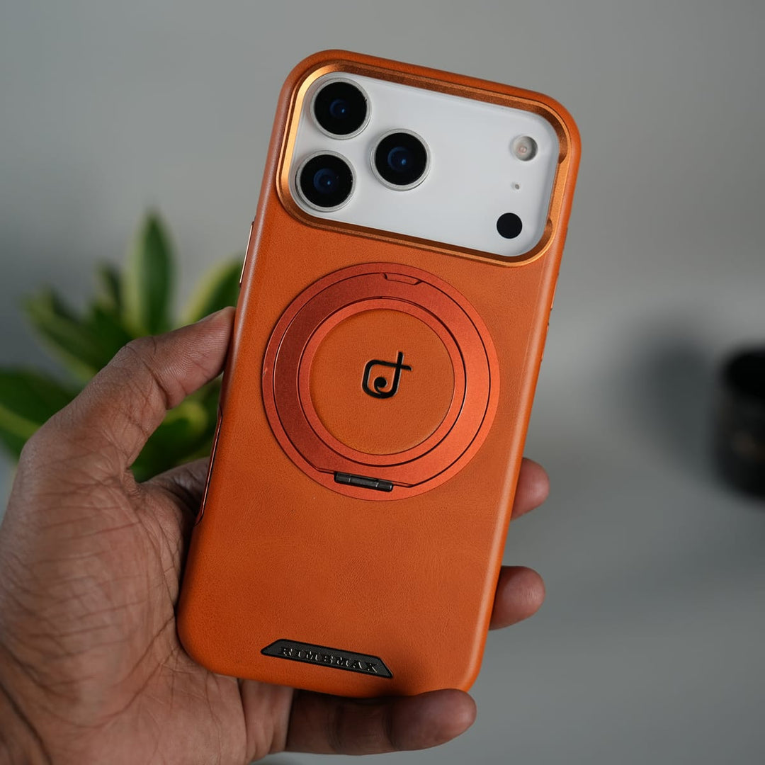 FRATO iPhone 17 Series iPhone 17 Series Luxury Leather Magnetic Ring Case | Metal Camera Frame and Kickstand Cover | Orange