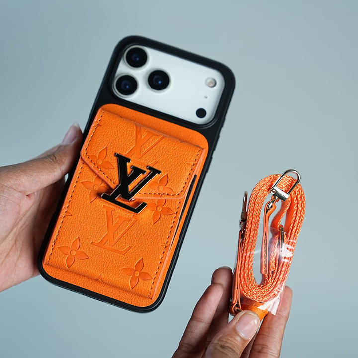 FRATO iPhone 17 Series iPhone 17 Series Luxury Monogram Expandable Card Pocket Case with Detachable Strap