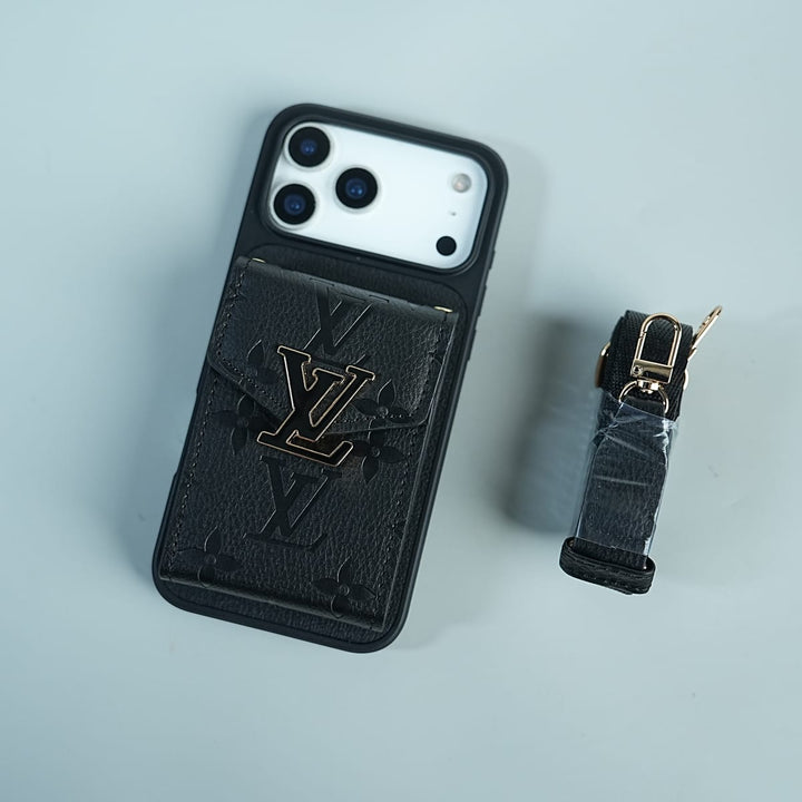 FRATO iPhone 17 Series iPhone 17 Series Luxury Monogram Expandable Card Pocket Case with Detachable Strap