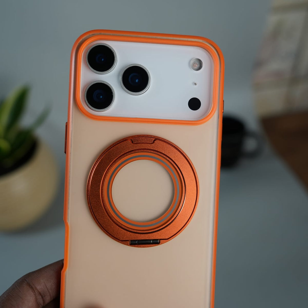 FRATO iPhone 17 Series iPhone 17 Series Magnetic Ring Stand Case | Frosted Shockproof Back Cover with Metal Kickstand | Orange