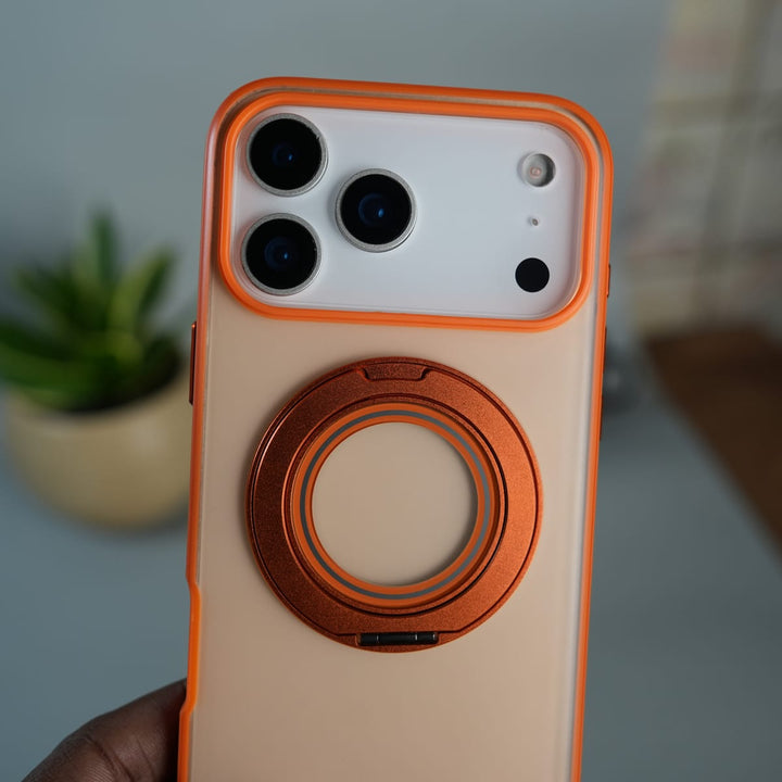 FRATO iPhone 17 Series iPhone 17 Series Magnetic Ring Stand Case | Frosted Shockproof Back Cover with Metal Kickstand | Orange