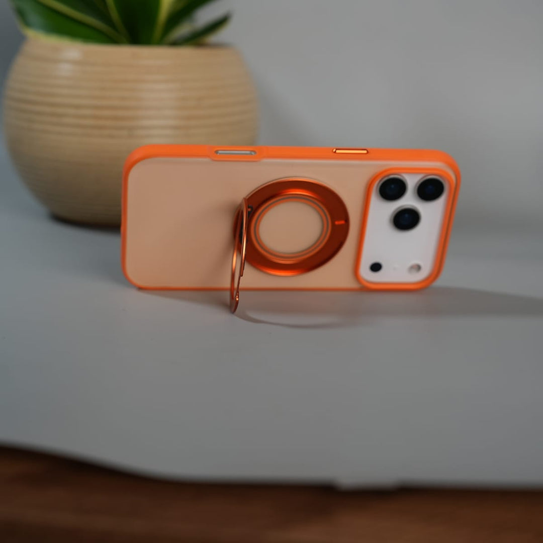 FRATO iPhone 17 Series iPhone 17 Series Magnetic Ring Stand Case | Frosted Shockproof Back Cover with Metal Kickstand | Orange